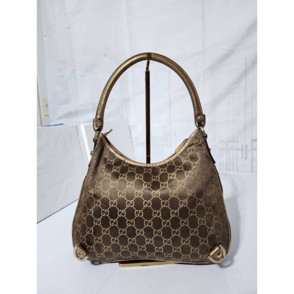 Authentic GUCCI GG Fabric Abbey Medium D-Ring Hobo Bag Gold - Picture 4 of 15